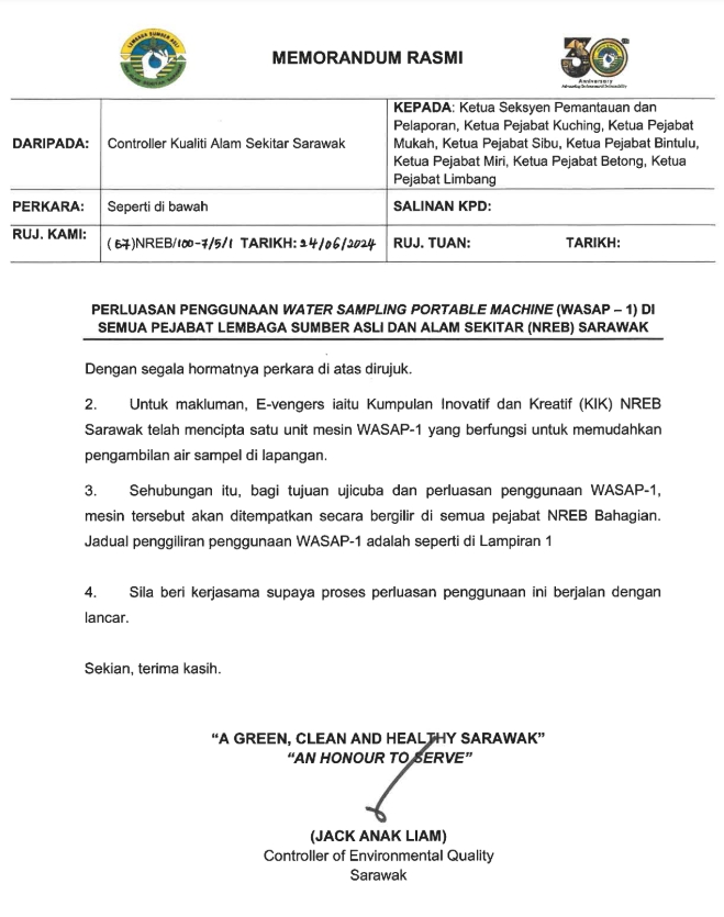 Memo Perluasan Water Sampling Portable Machine